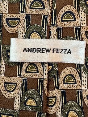 Vintage Andrew Fezza 100% Silk Geometric Arch Necktie - Made in USA / Italian Fa